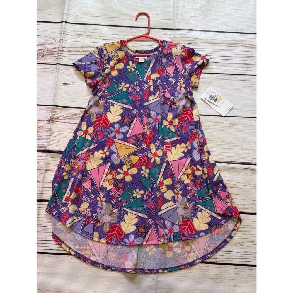LuLaRoe Disney Frozen Scarlett Dress Kids 8 Purple Floral Elsa Anna High Low NWT